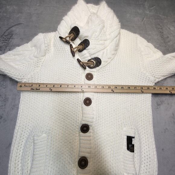 Leif Nelson Sweater Womens XL White Cardigan Toggle Buttons Cable Knit Cowl Neck - Picture 6 of 8